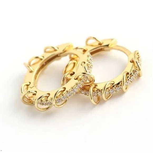 Modest Lu Jewelry - Gold Crystal Chain Punk Hoop Earrings 

Brand New